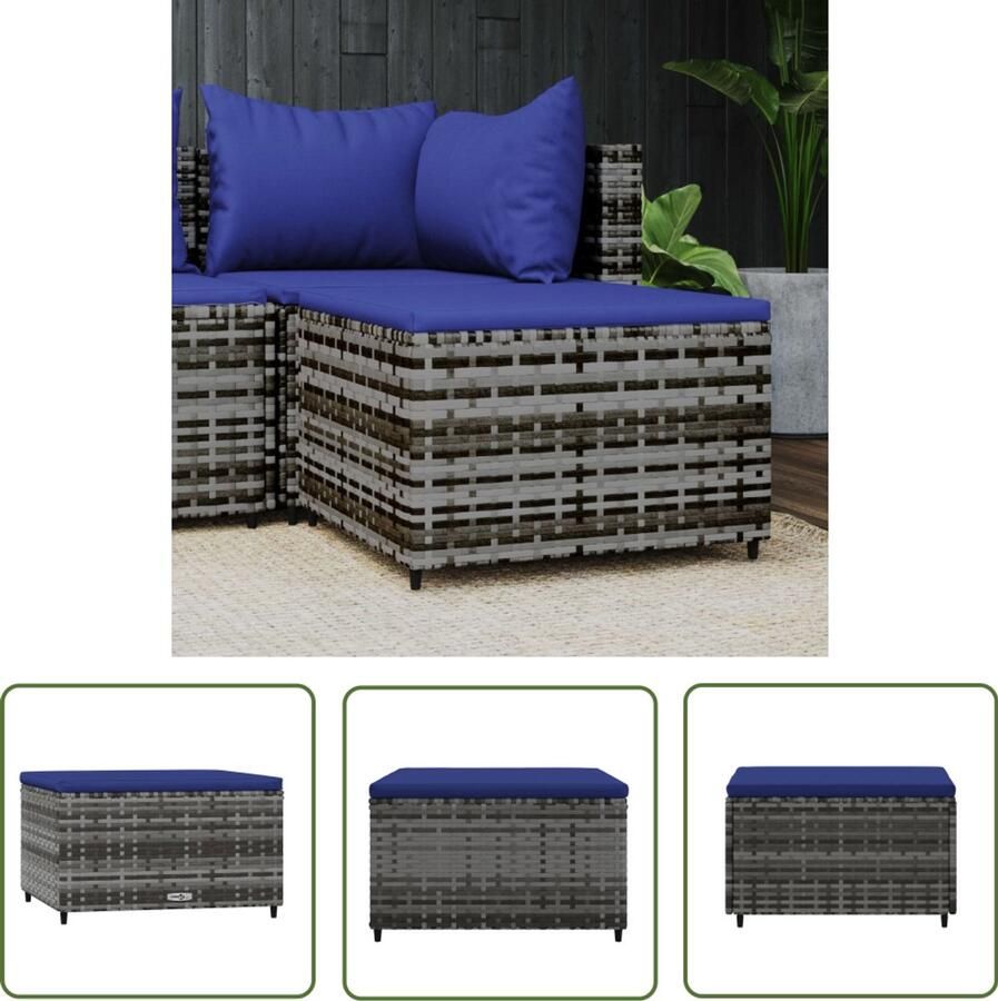 VidaXL Voetensteun met Kussen Poly Rattan Grijs Voetenbank Tuinset Lounge Set Outdoor Furniture Tuinstoel Relaxfauteuil Patioset Balkonmeubilair