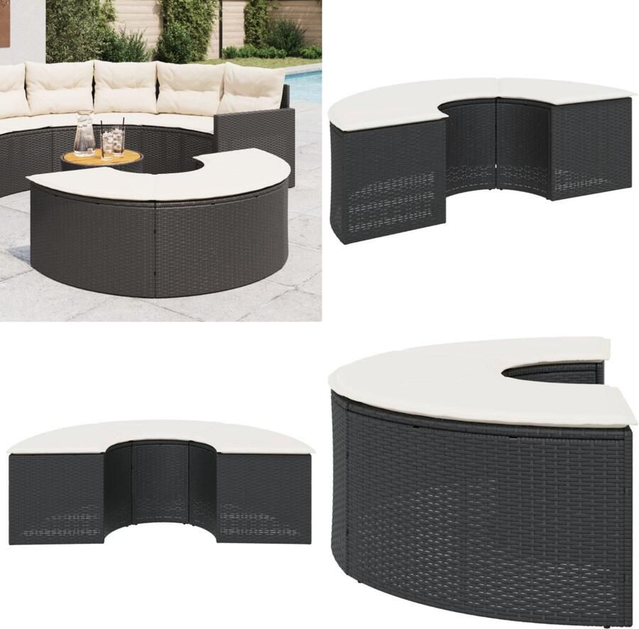 VidaXL Voetensteun met kussen poly rattan zwart Tuinvoetenbank Tuinvoetenbanken Voetenbank Voetenbankje Buiten