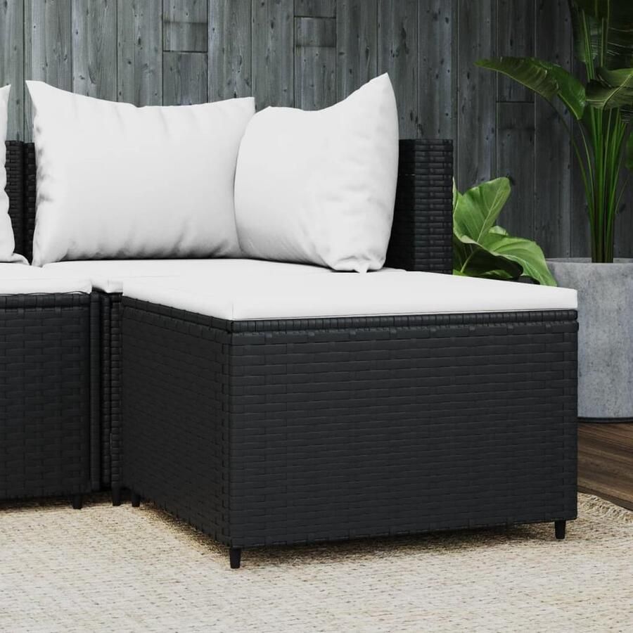 VidaXL Voetensteun met kussen Poly Rattan Zwart Voetenbank Tuinstoel Lounge Stoel Outdoor Furniture Relaxfauteuil Poef Patio Set Tuinset - Foto 2