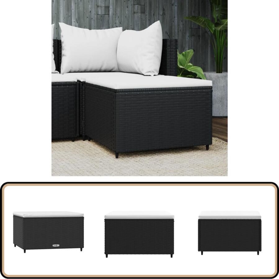 VidaXL Voetensteun met kussen Poly Rattan Zwart Voetenbank Tuinstoel Lounge Stoel Outdoor Furniture Relaxfauteuil Poef Patio Set Tuinset