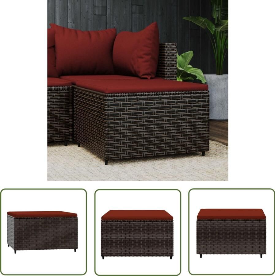 VidaXL Voetensteun Poly Rattan Bruin Incl. Kussen Voetenbank Tuinset Lounge Set Buitenleven Terrasdecoratie Relaxstoel Relaxfauteuil Balkon Decoratie