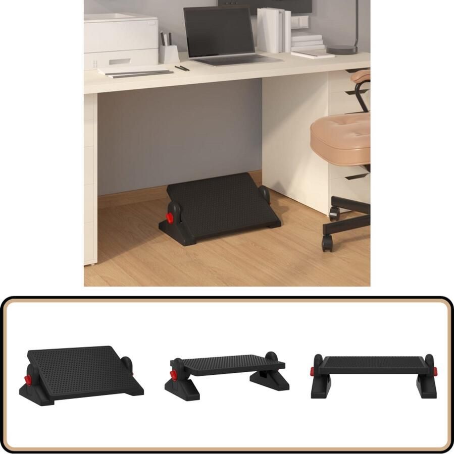 VidaXL Voetensteun Verstelbaar Zwart Voetensteun Voetenbank Voetzak Ergonomic Massage Comfort Houding Rugpijn Zwarte Voetensteun Plastic Voetensteun Adjustable Height Home Office Relax