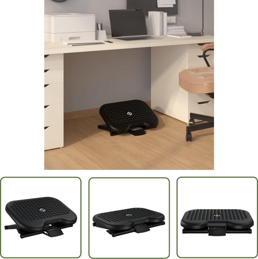 The Living Store Voetensteun Ergonomisch Massageoppervlak Duurzaam In hoogte verstelbaar Zwart 46 x 34.5 x 11 cm (B x D x H) Voetenbank Voetensteun Ergonomische Voetensteun Adjustable Footrest Massagevoetbank - Foto 2