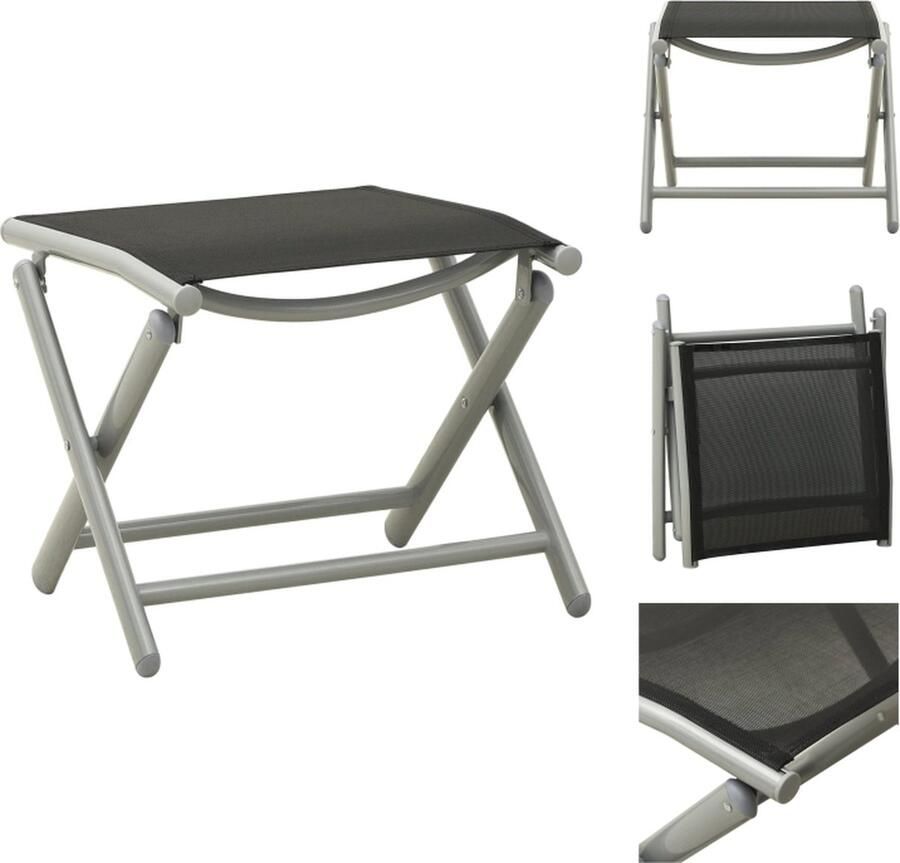 VidaXL Voetensteun Voetensteunen Houten Voetensteun Houten Voetensteunen Voetensteun inklapbaar textileen en aluminium zwart zilverkleur