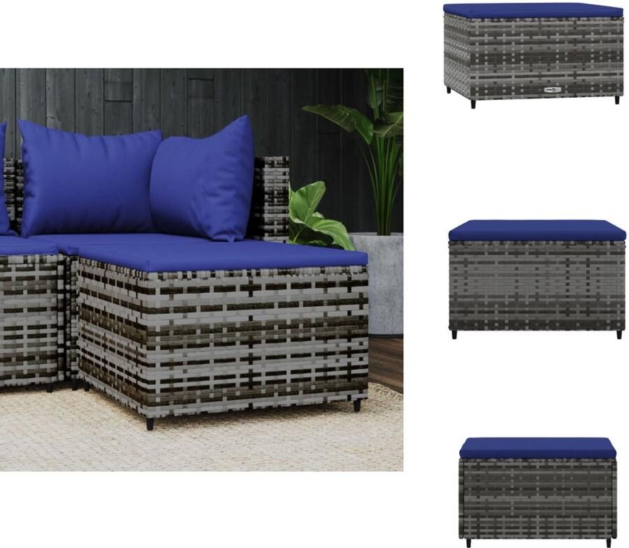 VidaXL Voetenbank Grijs 55 x 55 x 31 cm Weerbestendig PE-rattan Stevig stalen frame Modulair ontwerp Comfortabel kussen Verstelbare poten Poef