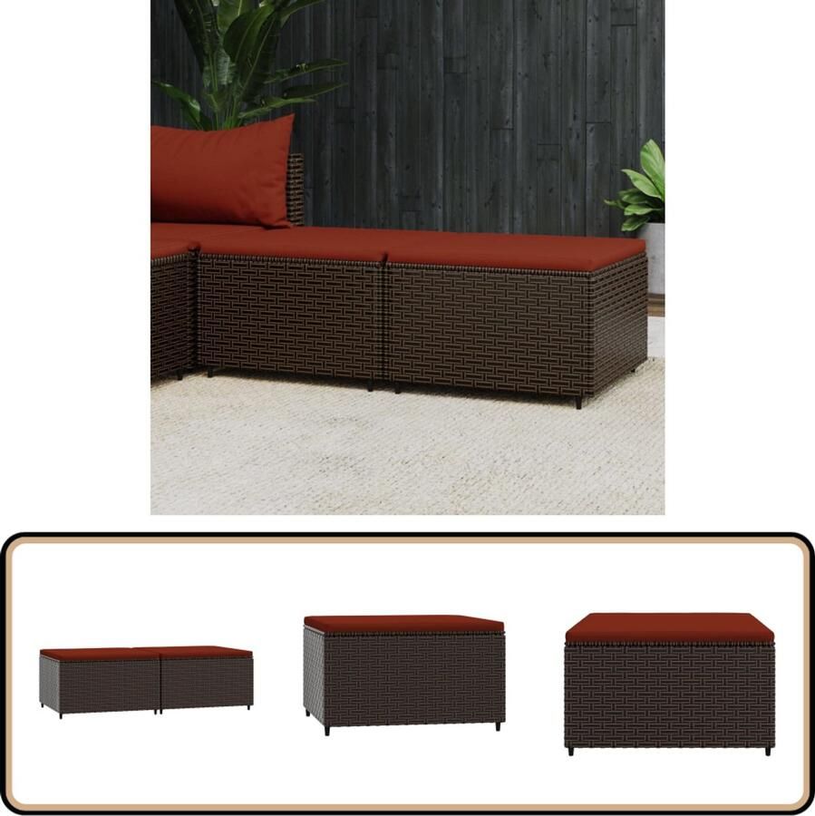 VidaXL Voetensteunen met kussens Poly Rattan Voetenbank Tuinset Lounge Set Outdoor Furniture Tuinmeubel Patioset Relaxfauteuil Rustplekje