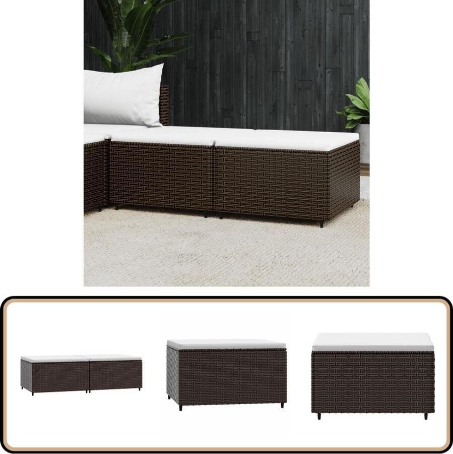 VidaXL Voetensteunen Set van 2 Bruin Inclusief kussens Voetenbank Tuinset Buitenleven Lounge Set Tuinmeubel Relaxen Terras Balkon