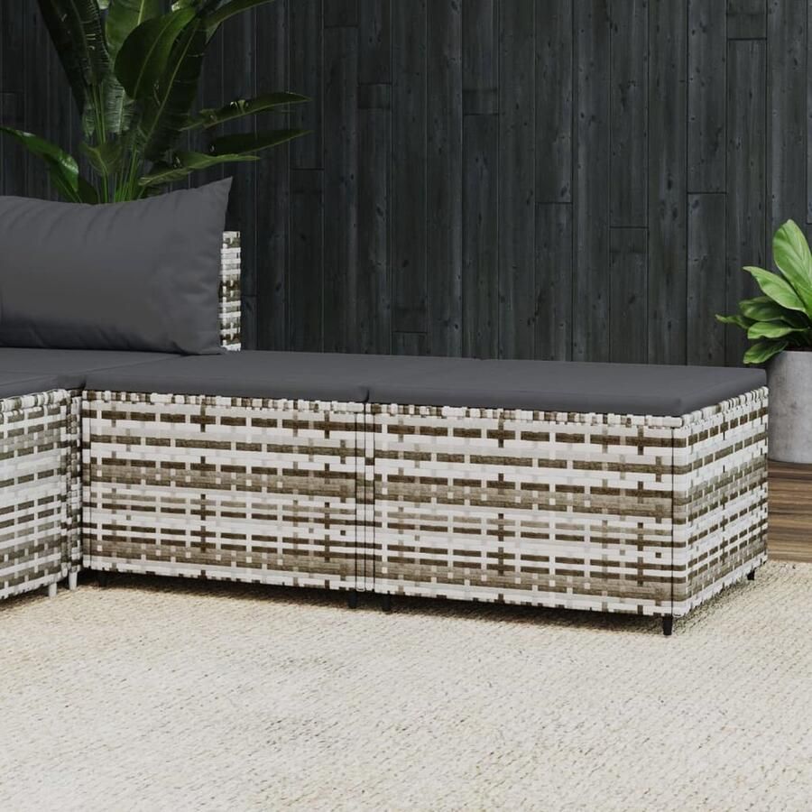 VidaXL Voetensteunen Set van 2 met kussens Grijs Voetenbank Lounge Stoel Tuinset Outdoor Furniture Patio Furniture Balkon Meubel Garden Furniture Relaxstoel - Foto 3