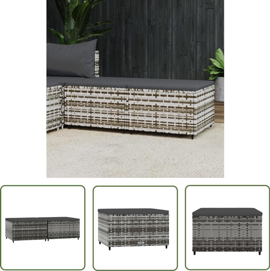 VidaXL Voetensteunen Set van 2 met kussens Grijs Voetenbank Lounge Stoel Tuinset Outdoor Furniture Patio Furniture Balkon Meubel Garden Furniture Relaxstoel - Foto 2