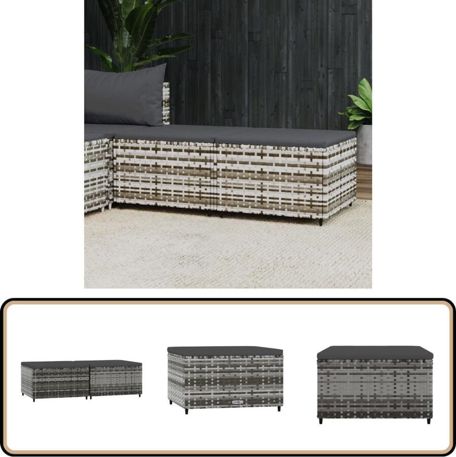 VidaXL Voetensteunen Set van 2 met kussens Grijs Voetenbank Lounge Stoel Tuinset Outdoor Furniture Patio Furniture Balkon Meubel Garden Furniture Relaxstoel