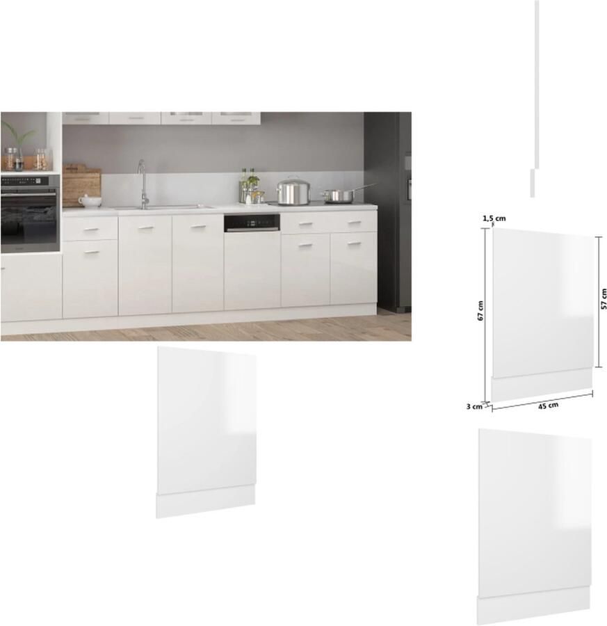 VidaXL Voorpaneel Vaatwasser Voorpanelen Vaatwasser Voorpaneel Vaatwasser Voorpanelen Vaatwasserpaneel 45x3x67 cm spaanplaat hoogglans wit - Foto 2