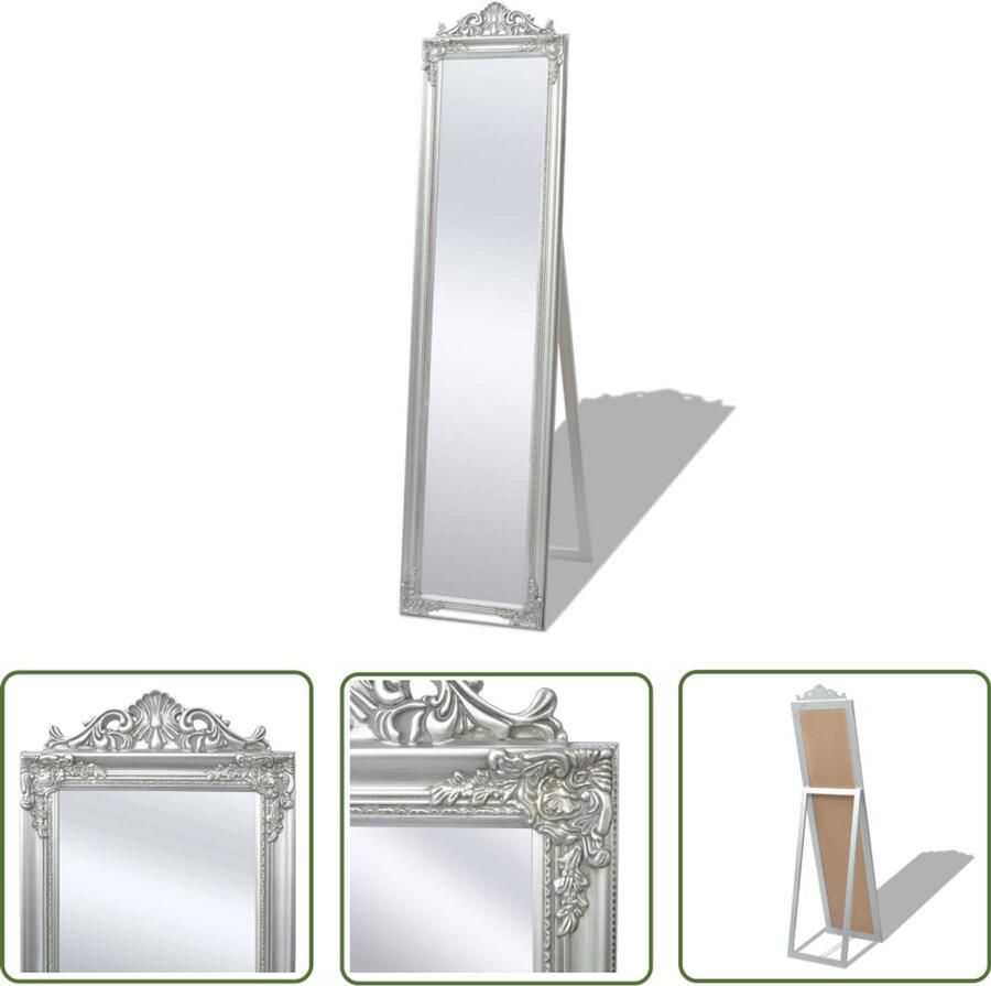 VidaXL Vrijstaande Barok Spiegel 160x40cm Zilver Barok Spiegel Wandspiegel Staande Spiegel Vintage Spiegel Salontafel Spiegel