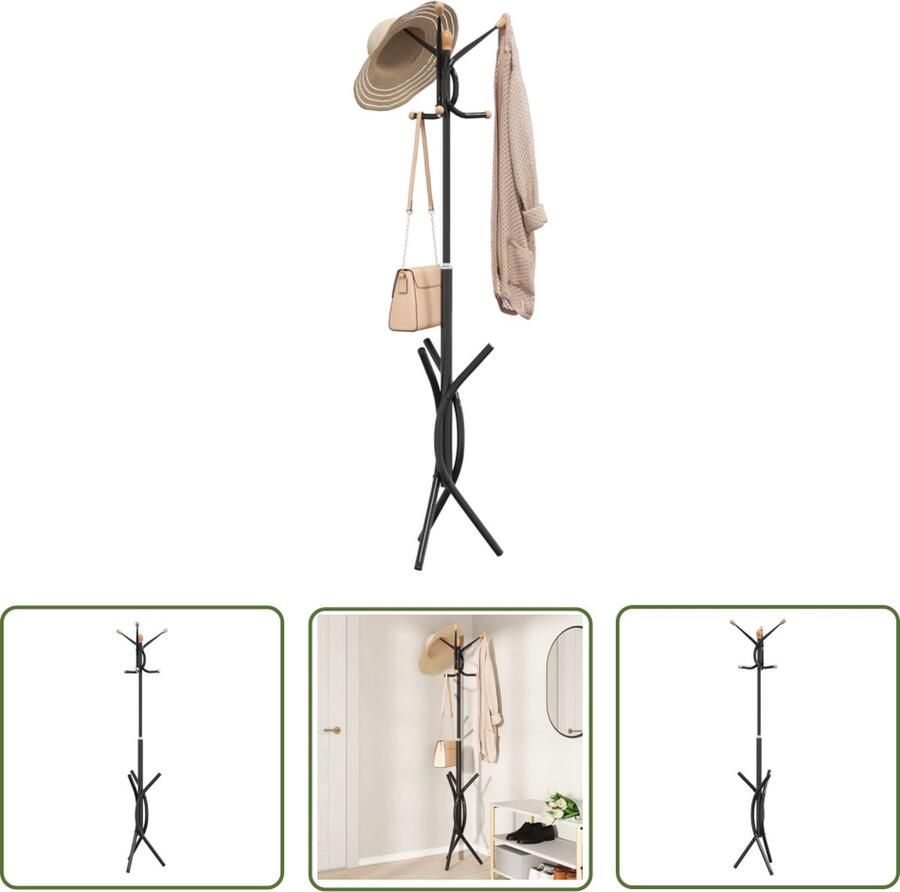 The Living Store Kapstok Stand Alone 176 cm Met 9 HakenischappenStabiel ijzeren frame Kapstok Vrijstaande Kapstok Schoenenrek Hangsysteem Organisator