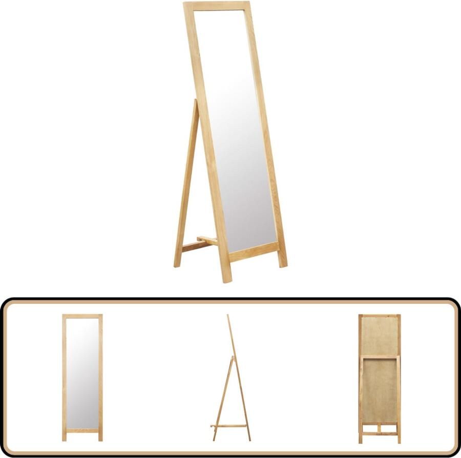 VidaXL Vrijstaande Spiegel Massief Eikenhout 150 cm Vrijstaande Spiegel Eikenhouten Spiegel Retro Spiegel Wanddecoratie Salontafel Accessoires