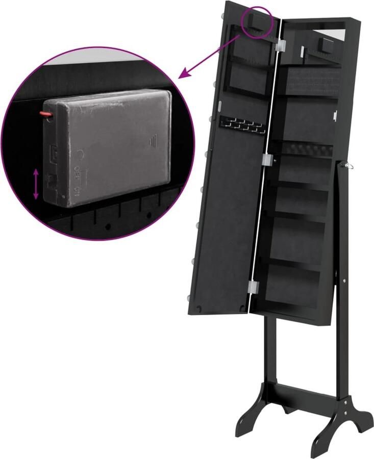 VidaXL Vrijstaande Spiegel Met LED 34x37x146 cm Zwart Vrijstaande Spiegel Led Spiegel Make-upspiegel Spiegels Voor Kledingkast Zwarte Spiegel Grote Spiegel Wandspiegel - Foto 2