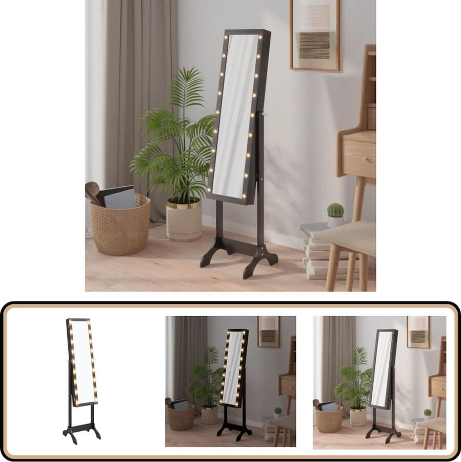 VidaXL Vrijstaande Spiegel Met LED 34x37x146 cm Zwart Vrijstaande Spiegel Led Spiegel Make-upspiegel Spiegels Voor Kledingkast Zwarte Spiegel Grote Spiegel Wandspiegel