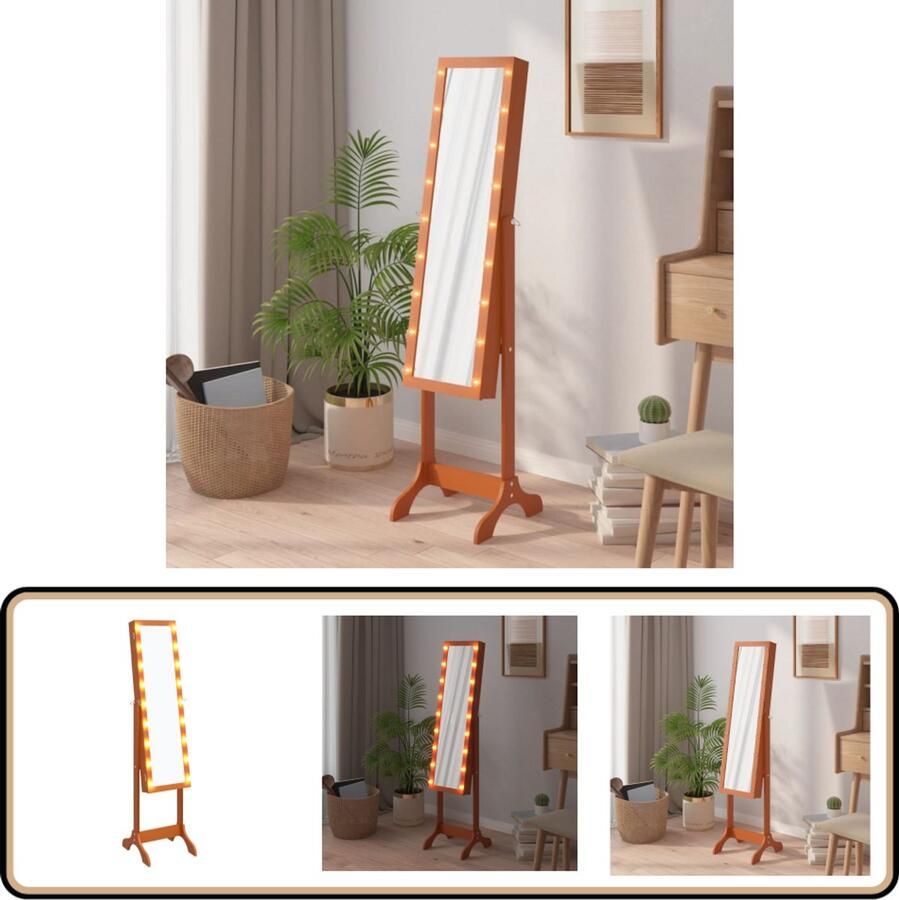 VidaXL vrijstaande spiegel met LED's 34x37x146 cm Vrijstaande Spiegel Led Spiegel Make-upspiegel Badkamer Spiegel Spiegels Voor Kledingkast