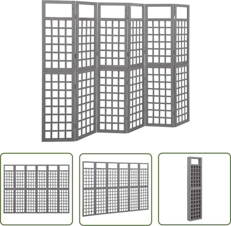 The Living Store Kamerscherm trellis met 6 panelen 242 5x180 cm vurenhout grijs Kamerscherm Vurenhout Privacy Scheidingswand Tuin