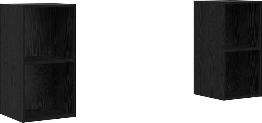 VidaXL Wand TV Kast 2 pcs Zwart eikenhout 37 x 37 x 72 cm Bewerkt hout