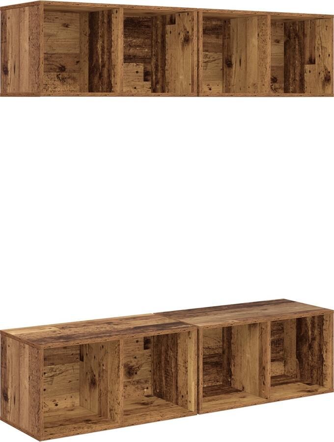 VidaXL Wand TV Kast 4 pcs Oud hout 37 x 37 x 72 cm Bewerkt hout