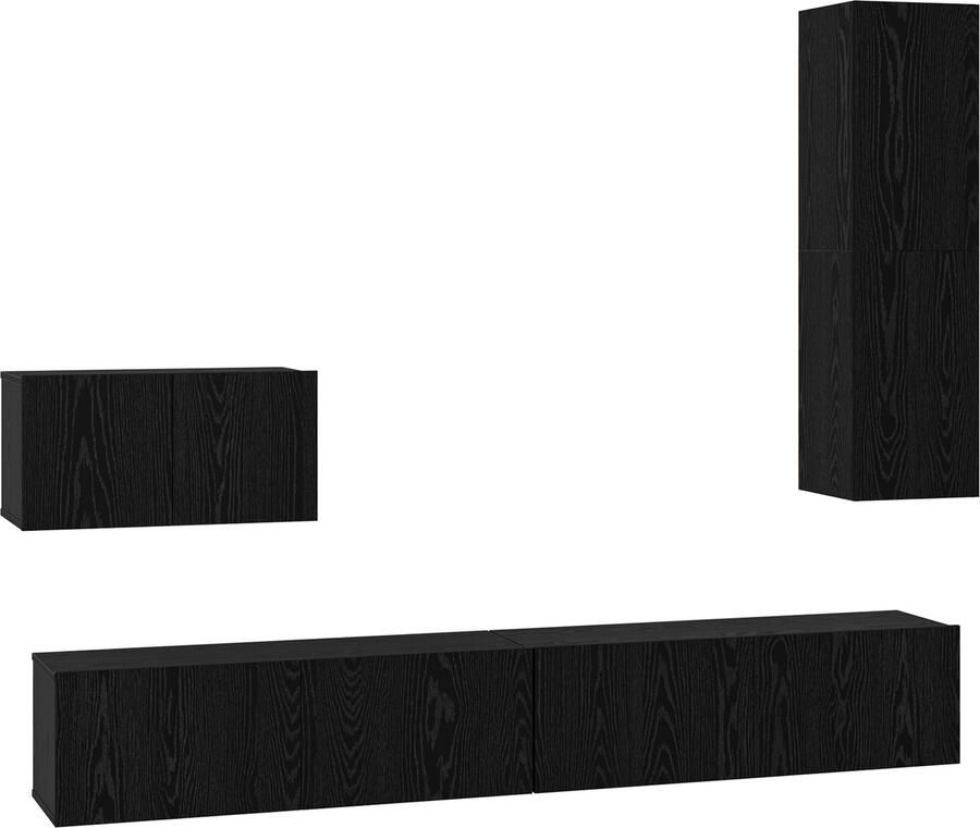 VidaXL Wand TV Kast met plank Anders met opslag met de deur 4 pcs Zwart eikenhout