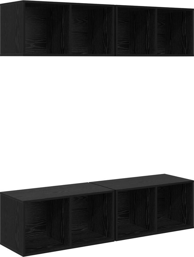 VidaXL Wand TV Kast 4 pcs Zwart eiken 37 x 37 x 72 cm Bewerkt hout