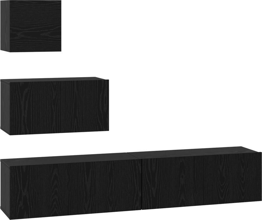 VidaXL Wand TV Kast 4 pcs Zwart eiken 80 x 30 x 30.5 cm Bewerkt hout