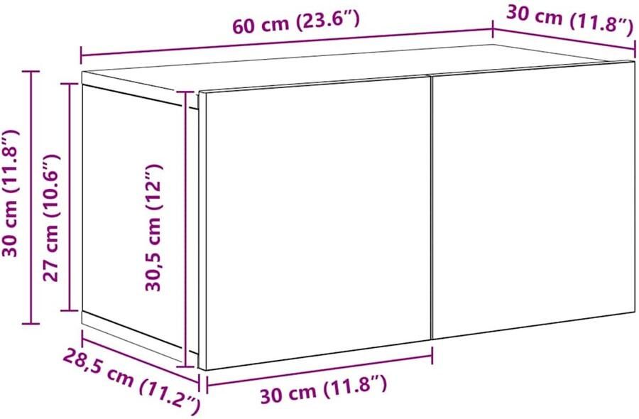 VidaXL Wand TV Kast Anders 4 pcs Zwart Eiken Small 80 x 30 x 30.5 cm