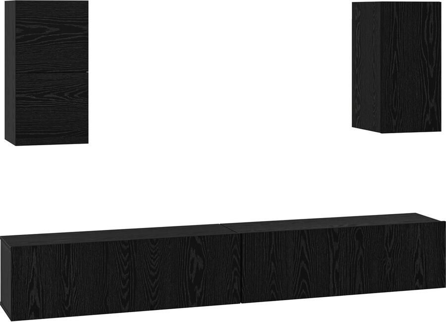 VidaXL Wand TV Kast met plank met opslag met de deur 6 pcs Zwart eikenhout Bewerkt hout