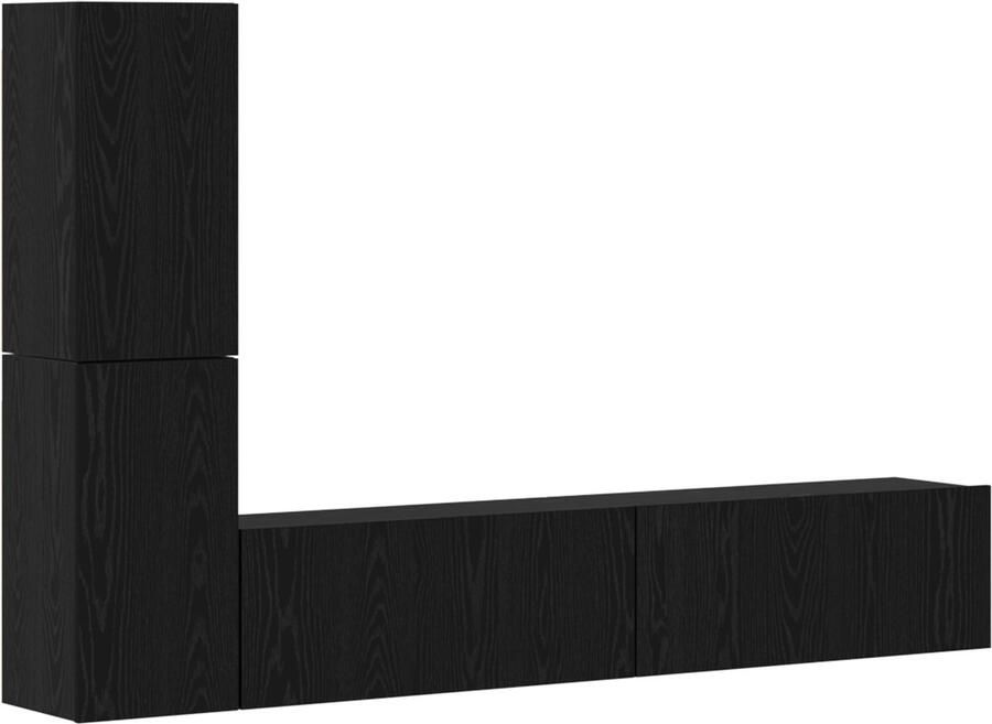 VidaXL Wand TV Kast met plank met opslag met de deur 4 pcs Zwart eikenhout Bewerkt hout