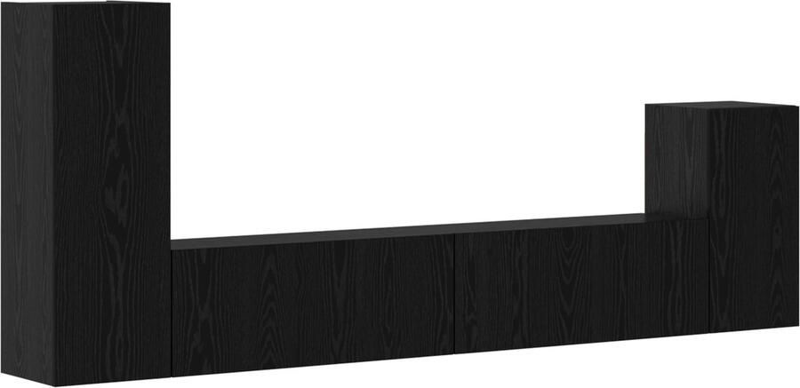 VidaXL Wand TV Kast met plank met opslag met de deur 4 pcs Zwart eikenhout Bewerkt hout