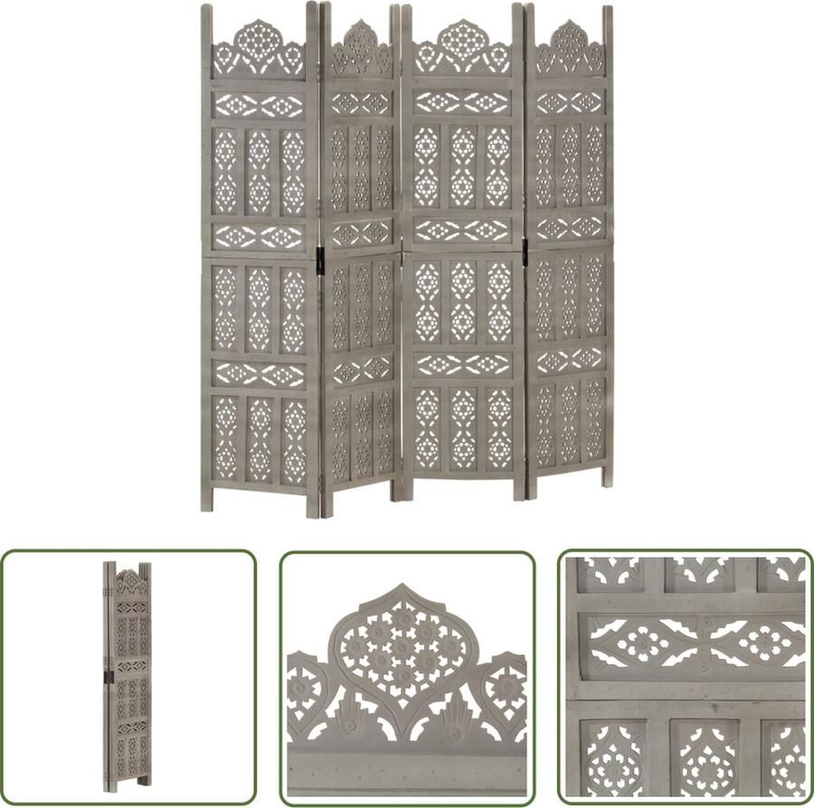 The Living Store Kamerscherm Handgesneden Patronen Klassieke Stijl MDF en Massief Mangohout 160x165cm Kamerscherm Wandafscheider Privacy Screen Houten Kamerscherm Vintage Kamerscherm