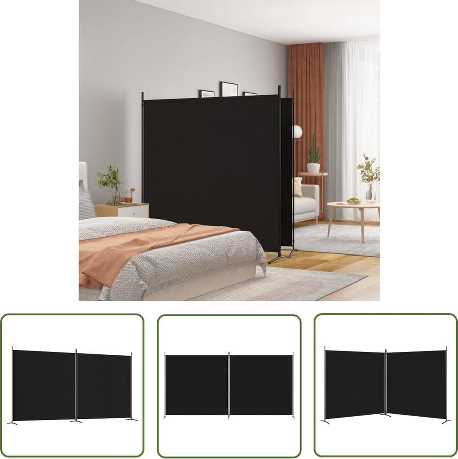 The Living Store Kamerscherm Zwart 348x180cm Inklapbaar Polyester Kamerscherm Wandafscheider Privacy Screen Zware Stof Zwart