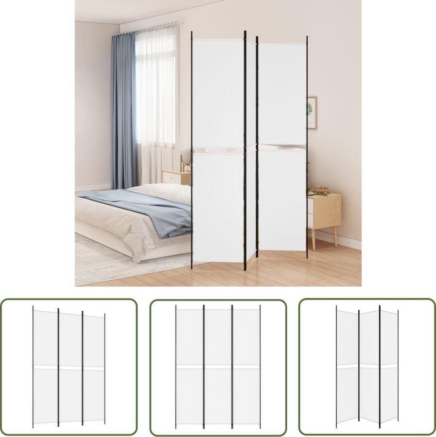 The Living Store Kamerscherm Wit 150 x 220 cm Inklapbaar 100% polyester Kamerscherm Wandafscheider Privacy Screen Stoffen Scherm Wit Scherm