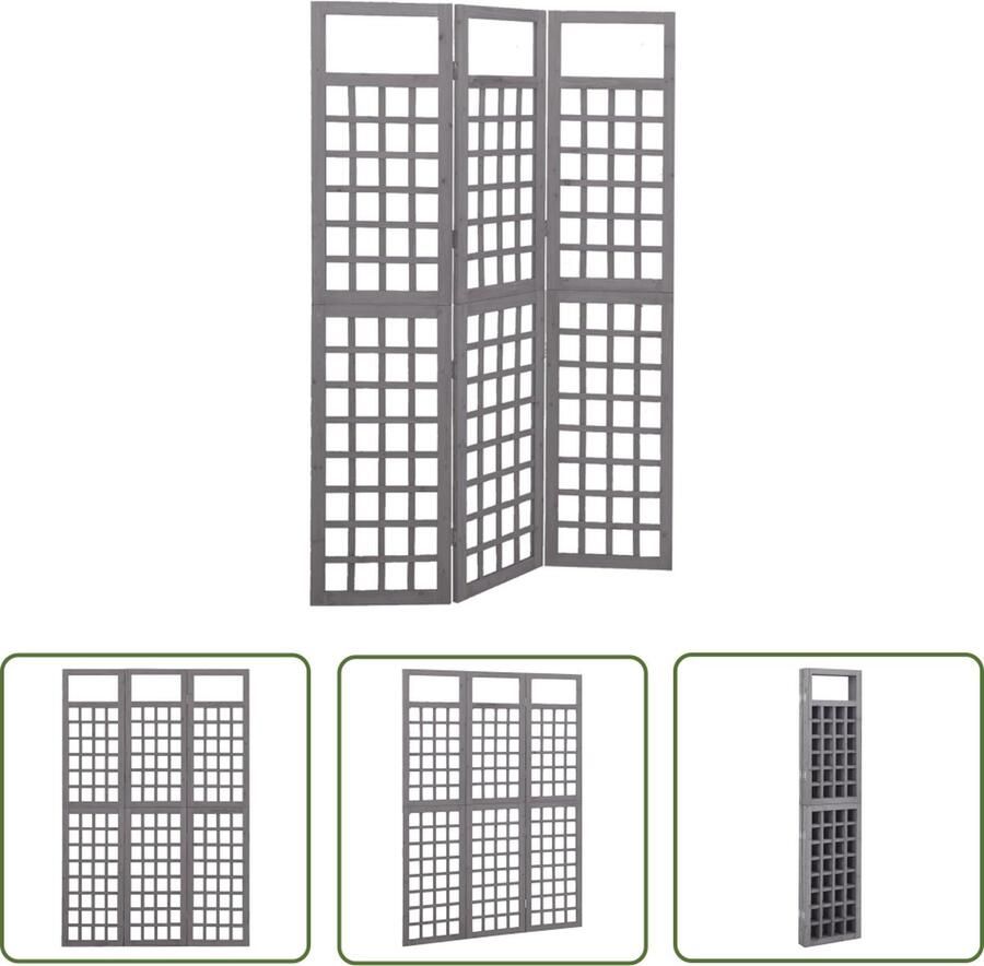 The Living Store Kamerscherm trellis met 3 panelen 121x180 cm vurenhout grijs Kamerscherm Wandafscheider Plantenrek Trellis Vurenhout