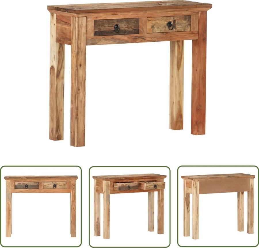 The Living Store Wandtafel 90 5x30x75 cm massief acaciahout en gerecycled hout Houten Wandtafel Wandconsole Vintage Kast Rustic Design Herbruikbare Materialen - Foto 3