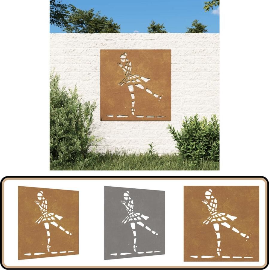 VidaXL Wanddecoratie Balletdanser 55x55 cm Cortenstaal Wanddecoratie Cortenstaal Balkon Decoratie Tuin Decoratie Balletdanser Sculptuur Buitenschildering