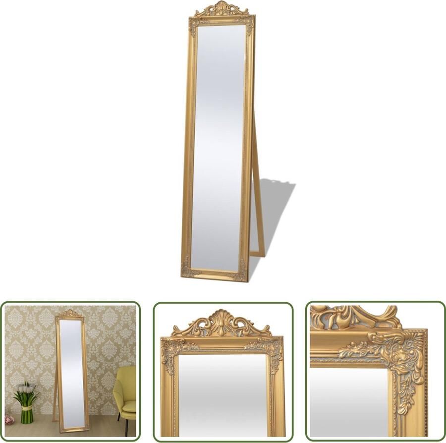 The Living Store Passpiegel Barok Goud 40x160 cm Houten Frame Barokspiegel Wanddecoratie Vintage Spiegel Staand Spiegel Salontafel Spiegel
