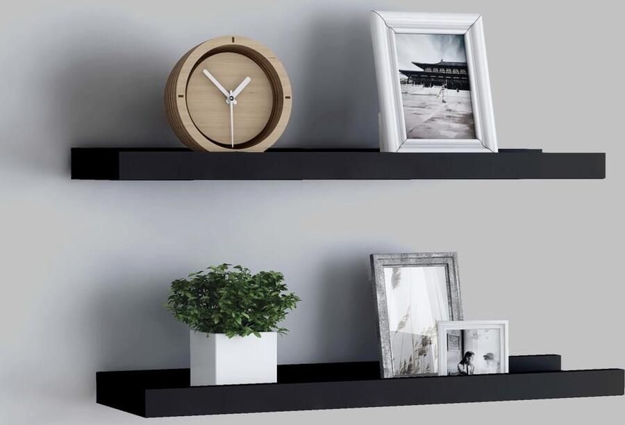 VidaXL Fotoplanken 2 st 40x9x3 cm MDF zwart Fotowandplanken Wanddecoratie Mdf Plank Zwarte Wandplank Fotodisplay