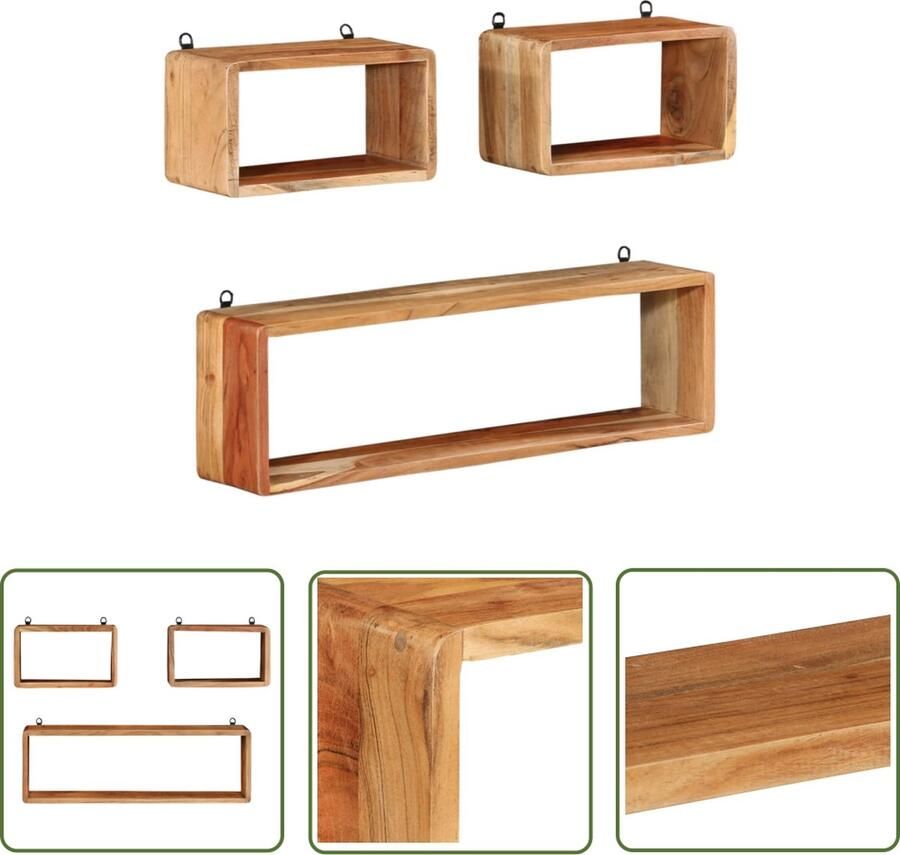 VidaXL 3-delige Wandschappenset kubus massief acaciahout Houten Wandplank Wanddecoratie Kastjes Wandenrek Vintage Decoratie