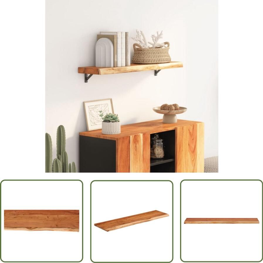 The Living Store Wandschap rechthoekig natuurlijke rand 100x30x2 5 cm acaciahout Houten Wandplank Wanddecoratie Opbergplanken Vintage Plank Industriële Wandplank
