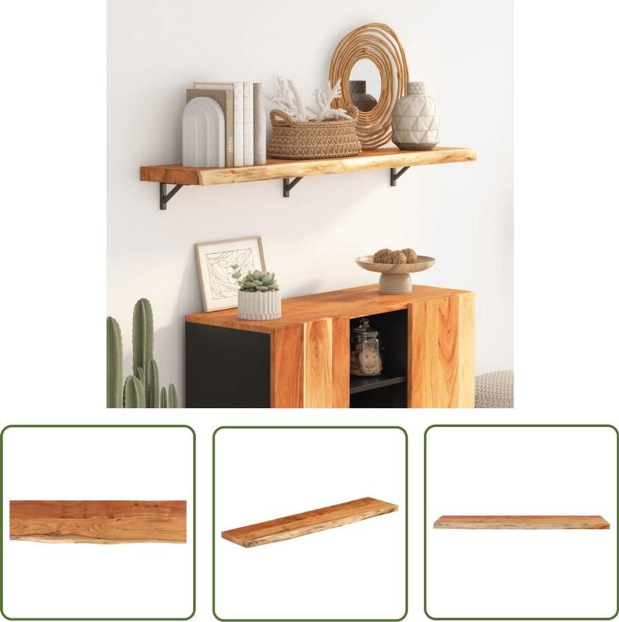 The Living Store Wandschap rechthoekig natuurlijke rand 120x30x3 8 cm acaciahout Houten Wandplank Wanddecoratie Kastenkast Opslagruimte Woonkamer Accessoires
