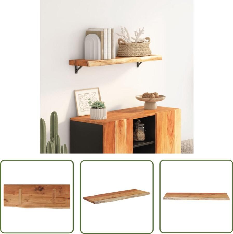 The Living Store Wandschap rechthoekig natuurlijke rand 70x30x3 8 cm acaciahout Houten Wandplank Wanddecoratie Opbergsysteem Vintage Kast Rustic Design