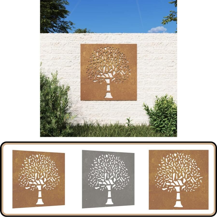 VidaXL Wanddecoratie tuin boom 55x55 cm cortenstaal Wanddecoratie Cortenstaal Boomvorm Tuin Decoratie Buitenstedecoratie Metalen Decoratie Rustyle