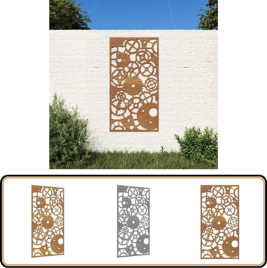 VidaXL Wanddecoratie tuin Tandwielontwerp Cortenstaal Wand Decoratie Tuin Decoratie Cortenstaal Roest Effect Industriële Stijl Muurschildering Buitenschildering