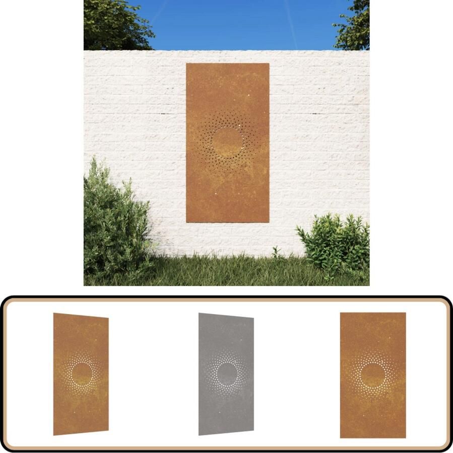 VidaXL Wanddecoratie tuin zon Cortenstaal 105x55 cm Wand Decoratie Tuin Decoratie Cortenstaal Zonvorm Buitendecoratie Muurschildering