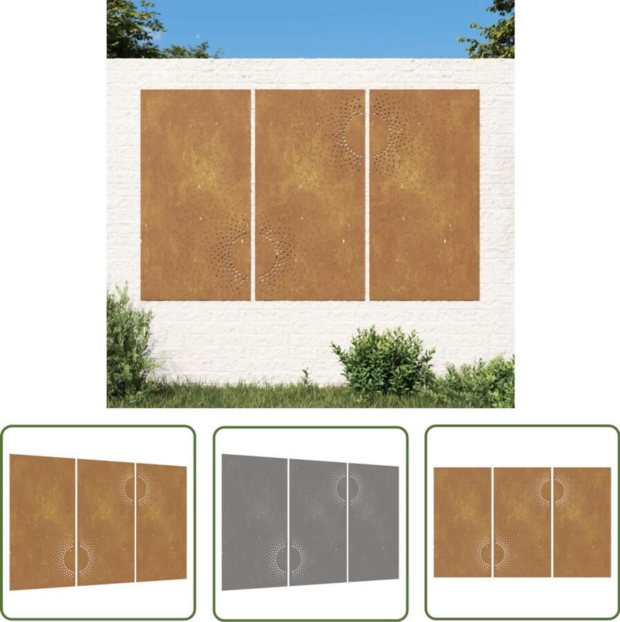 VidaXL Wanddecoratie tuin Zonontwerp 3 stuks Cortenstaal Wanddecoratie Cortenstaal Zonvorm Tuindecoratie Buitenstedelijke Decoratie Metalen Kunst