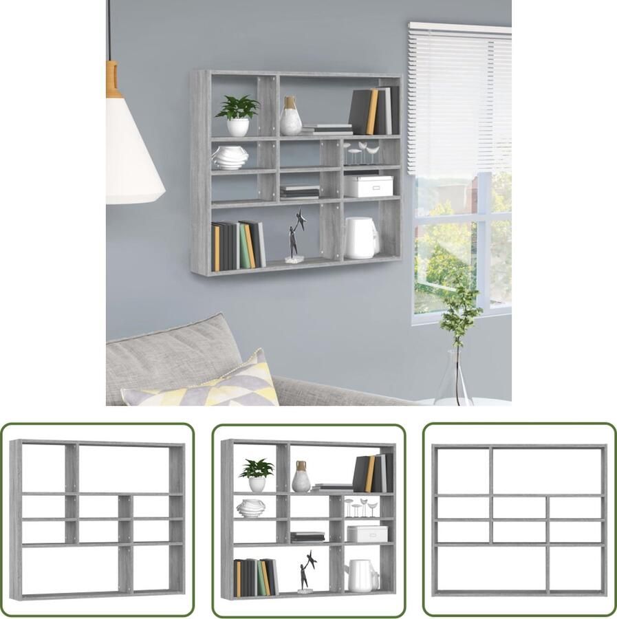 The Living Store Wandschap 90x16x78 cm bewerkt hout grijs sonoma eikenkleurig Wanddecoratie Wandplank Houten Wandrek Bergruimte Opslagmogelijkheden