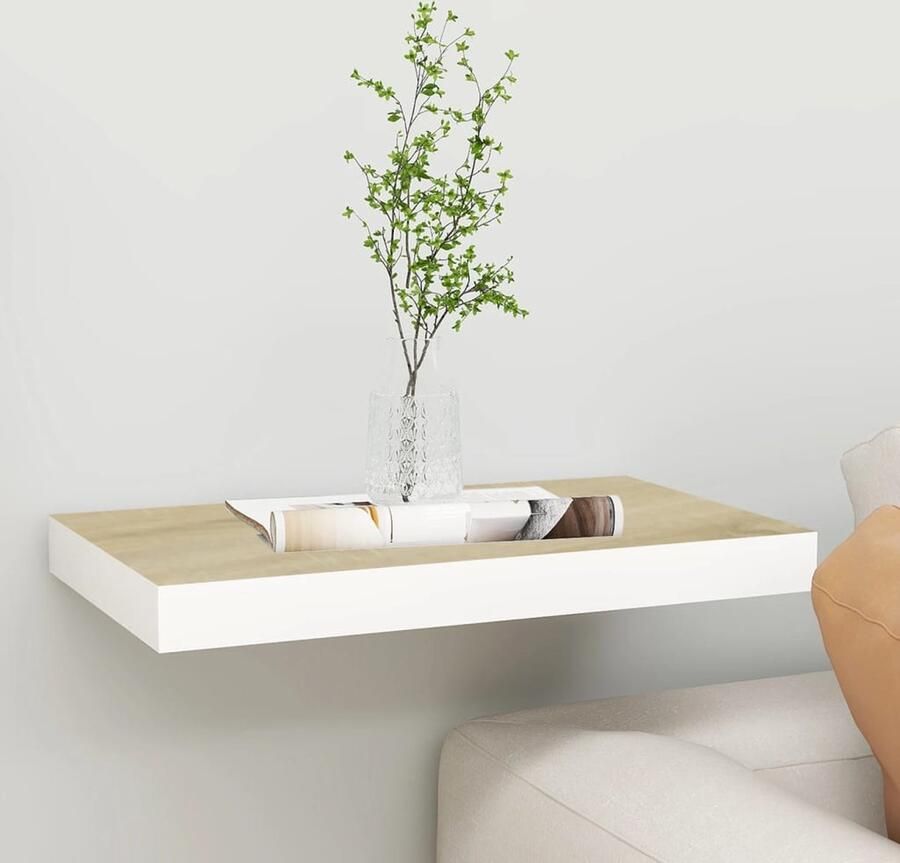 VidaXL Wandplank Zwevend Wandrek Wandschap zwevend 40x23x3 8 cm MDF eikenkleurig en wit Opslagoplossing Houten Wanddecoratie Minimalistische Wanddecoratie