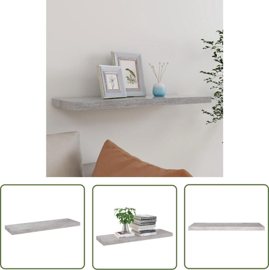 VidaXL Wanddecoratie Wandplank Wandschap zwevend 80x23 5x3 8 cm MDF betongrijs Minimalistisch Wonen Industrieel Interieur Houten Plank